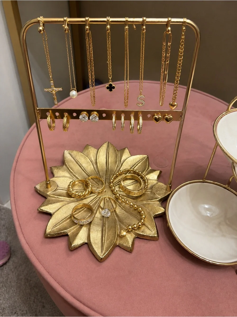 Gold and White 3-Tier Dessert Stand with Floral Gold Tray